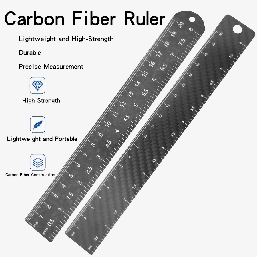 Carbon Fiber 6/8Inch Straight Edge 15/20 Centimeters Straight Edge Ruler for Students, Machinist and Drafting