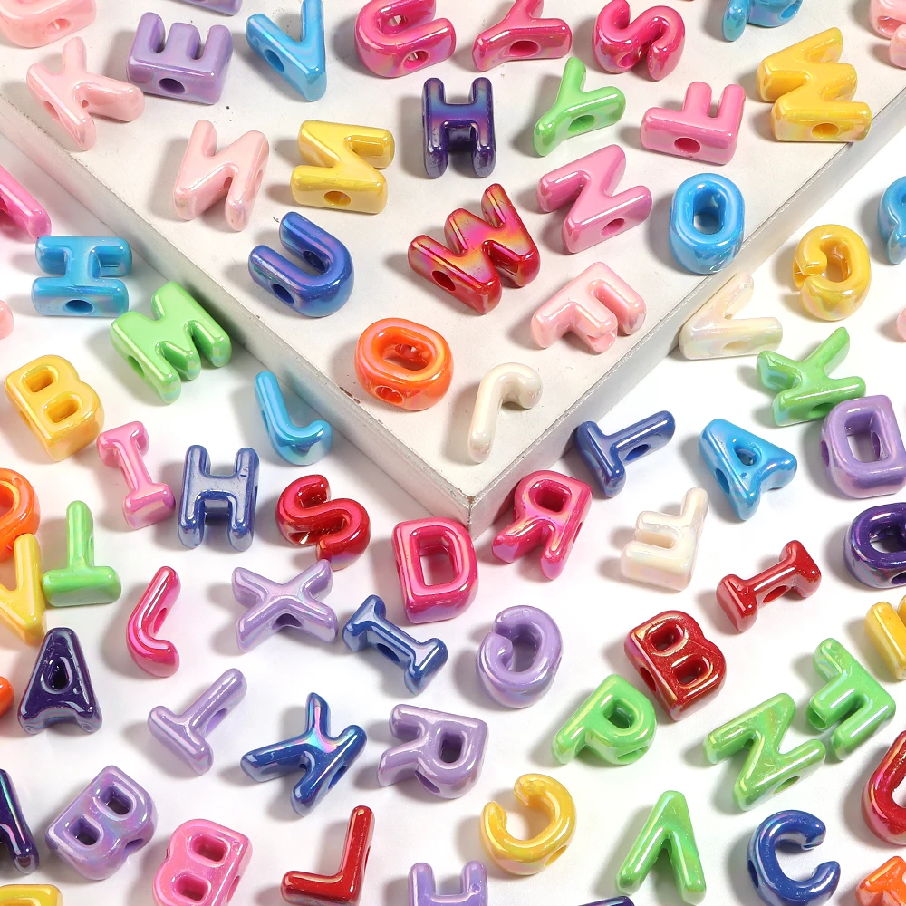 10-26pcs AB Iridescent Letters Acrylic Beads Alphabet Loose Spacer Beads for DIY Bracelet Keychain Jewelry Making Accessories view 6