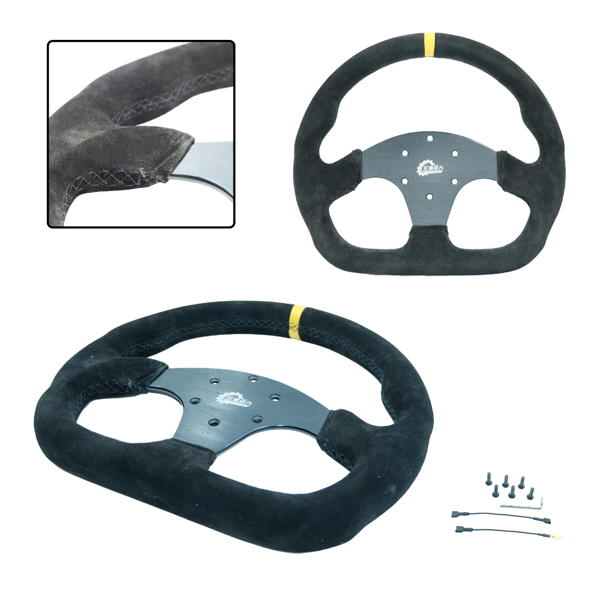 

Yidao Power 13 Inch 320MM D-Type Velvet Leather Flat Modification Racing Game Steering Wheel