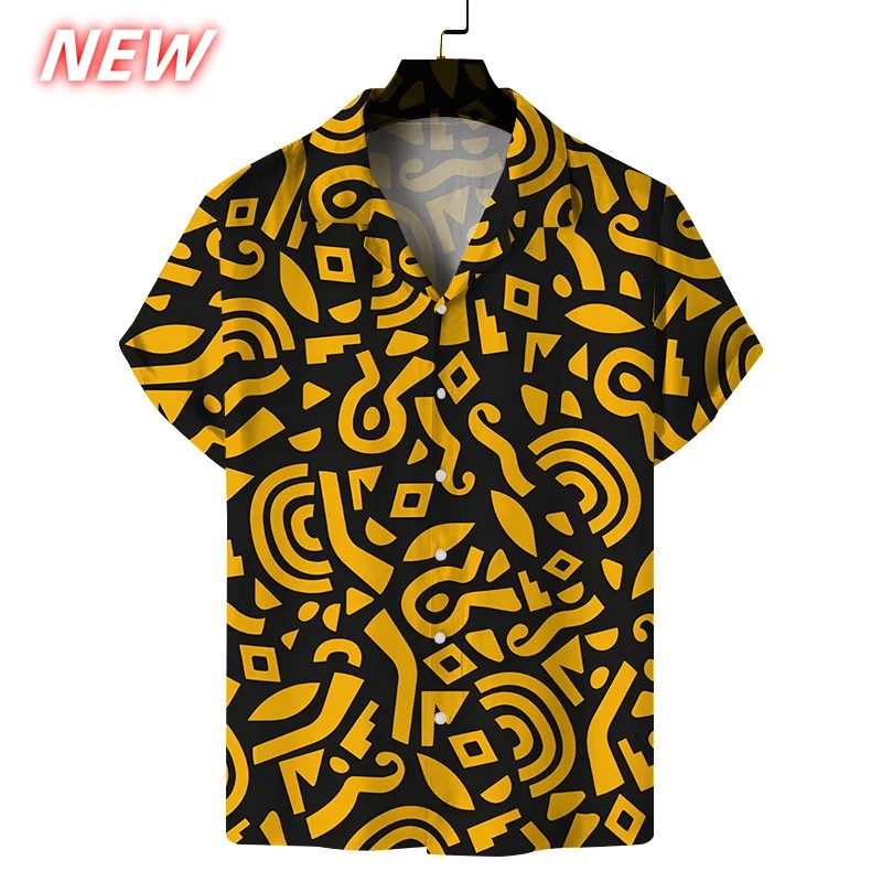 

Retro Geometry Graphic Hawaiian Shirt For Men Flower Stripe 3D Printed Aloha Shirts Summer Casual Short Sleeve Blouse Lapel Tops
