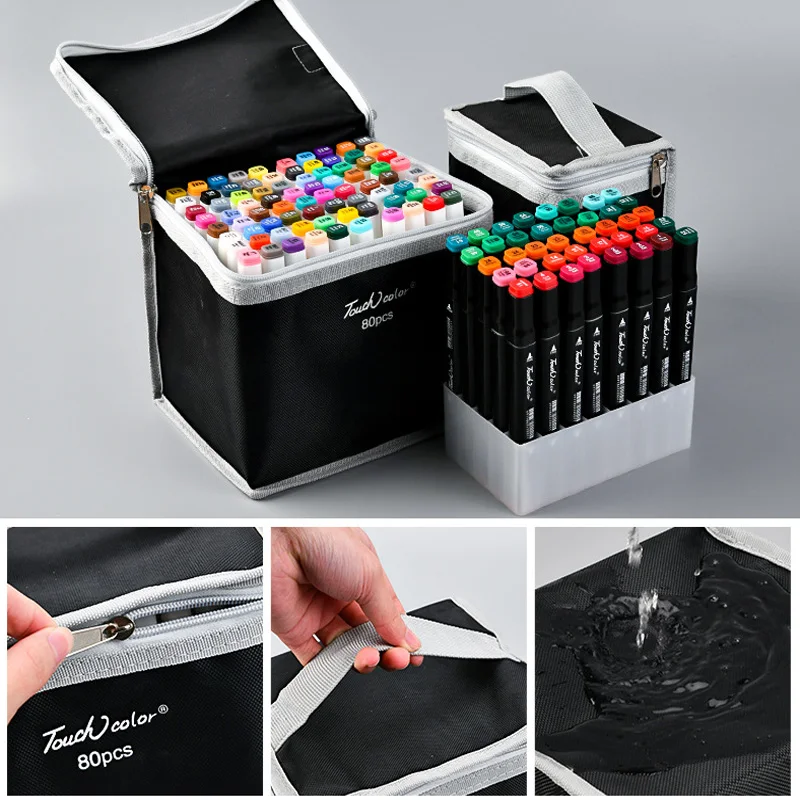 Imagem -03 - Multifuncional Marker Storage Bolsa Grande Capacidade Canvas Folding pu Pencil Case Caneta de Pintura Aquarela Cor Preta 30 Slots 60 Slots 80 Slots