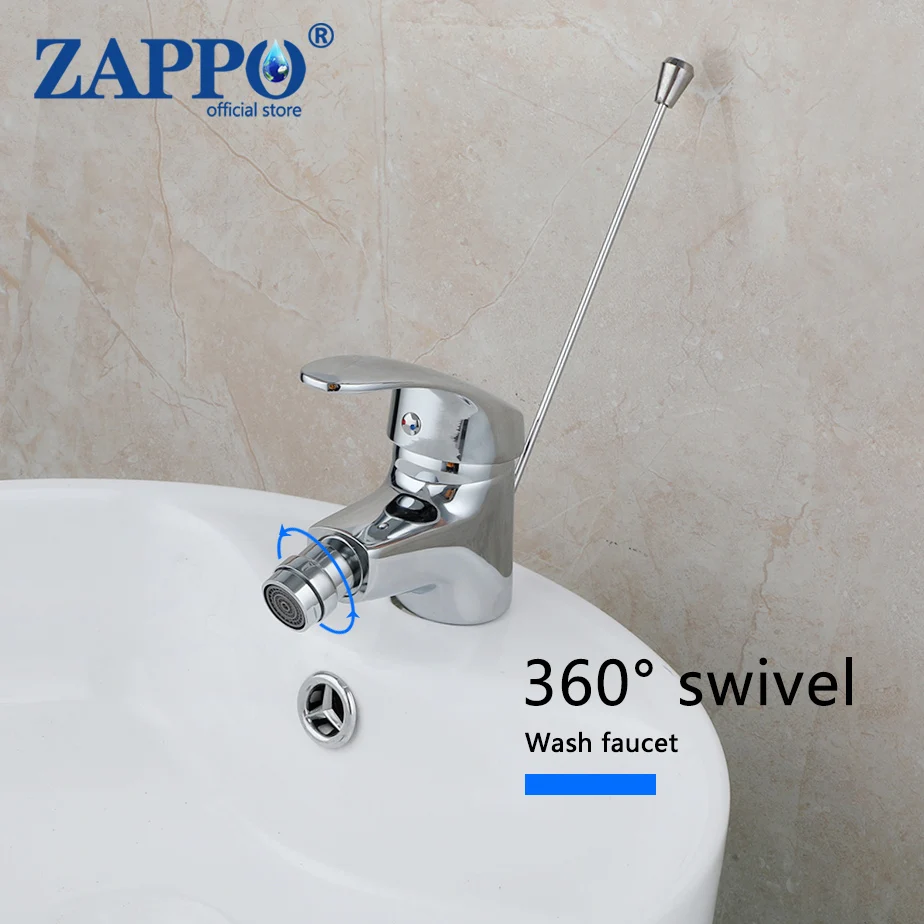 ZAPPO Bathroom Bidet Faucet 360 Swivel Spout Bathroom Sink Faucet with Drain Deck Mounted Hot Cold Water Mixer Tap