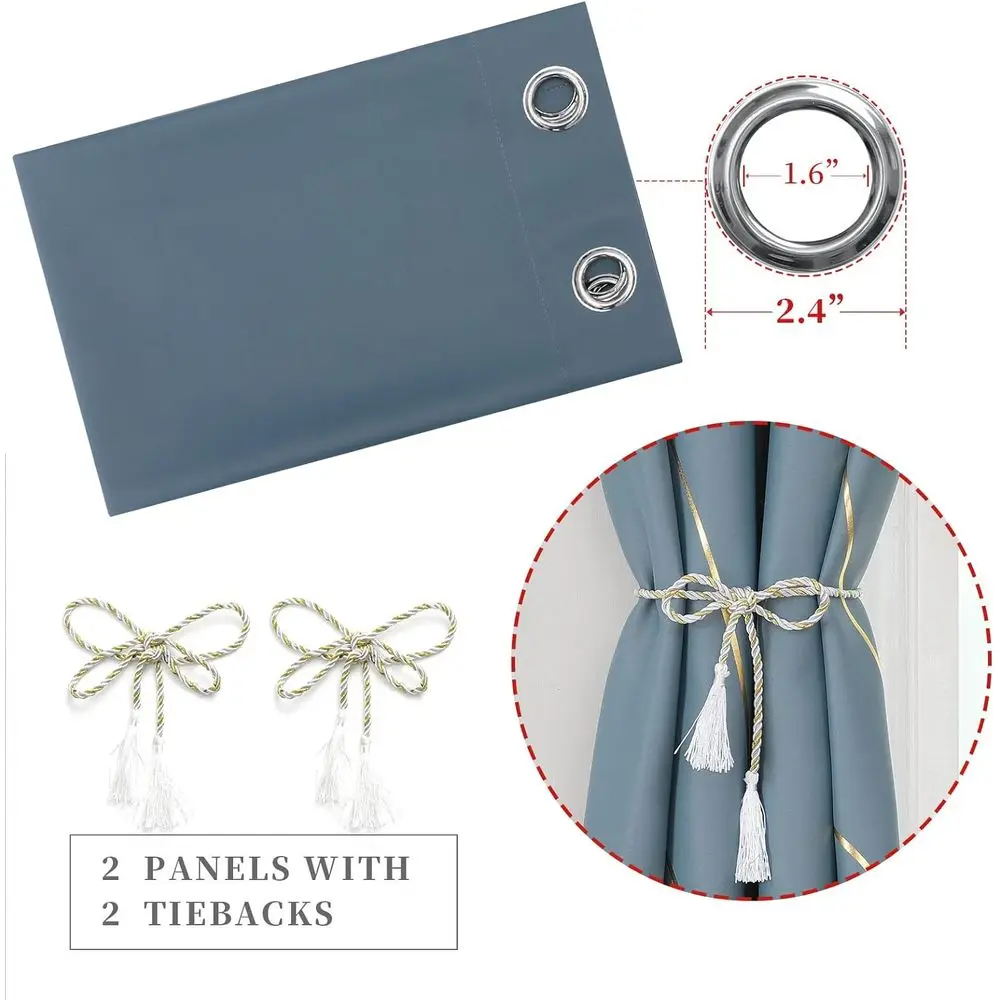 골드 팜 트리 프린트 암막 커튼, 96인치 길이, 단열, 52x96, 침실 및 거실용 2패널 세트