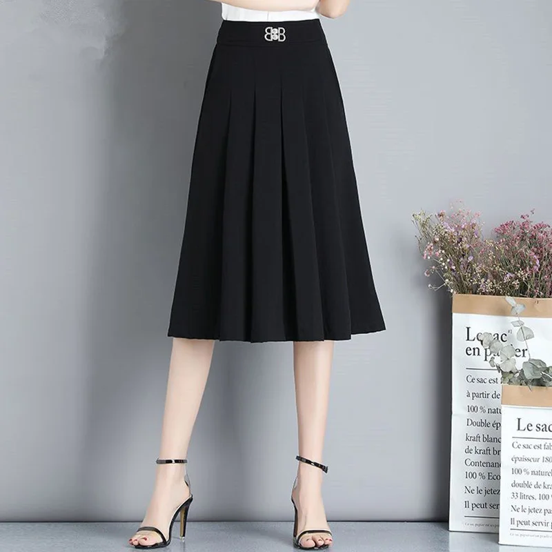 Fashion High Waist Spliced Pockets Solid Color Folds Skirts Women\'s Clothing 2023 Autumn New Loose Office Lady Princess Skirt