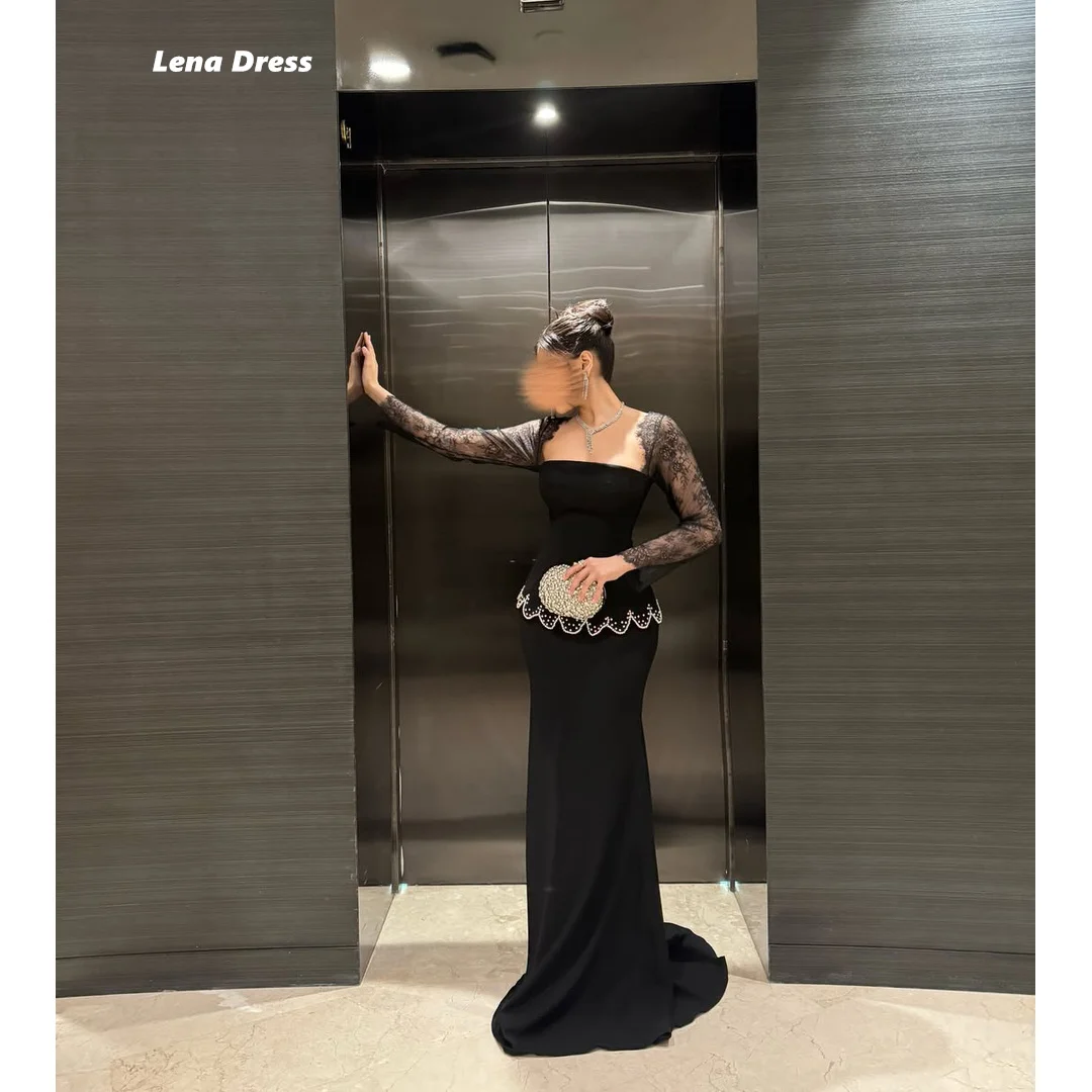 Lena Customized Evening Dresses Woman Elegant Dresses for Special Occasions Crystal Birthday Dress Luxury Black Lace Robe Soiree