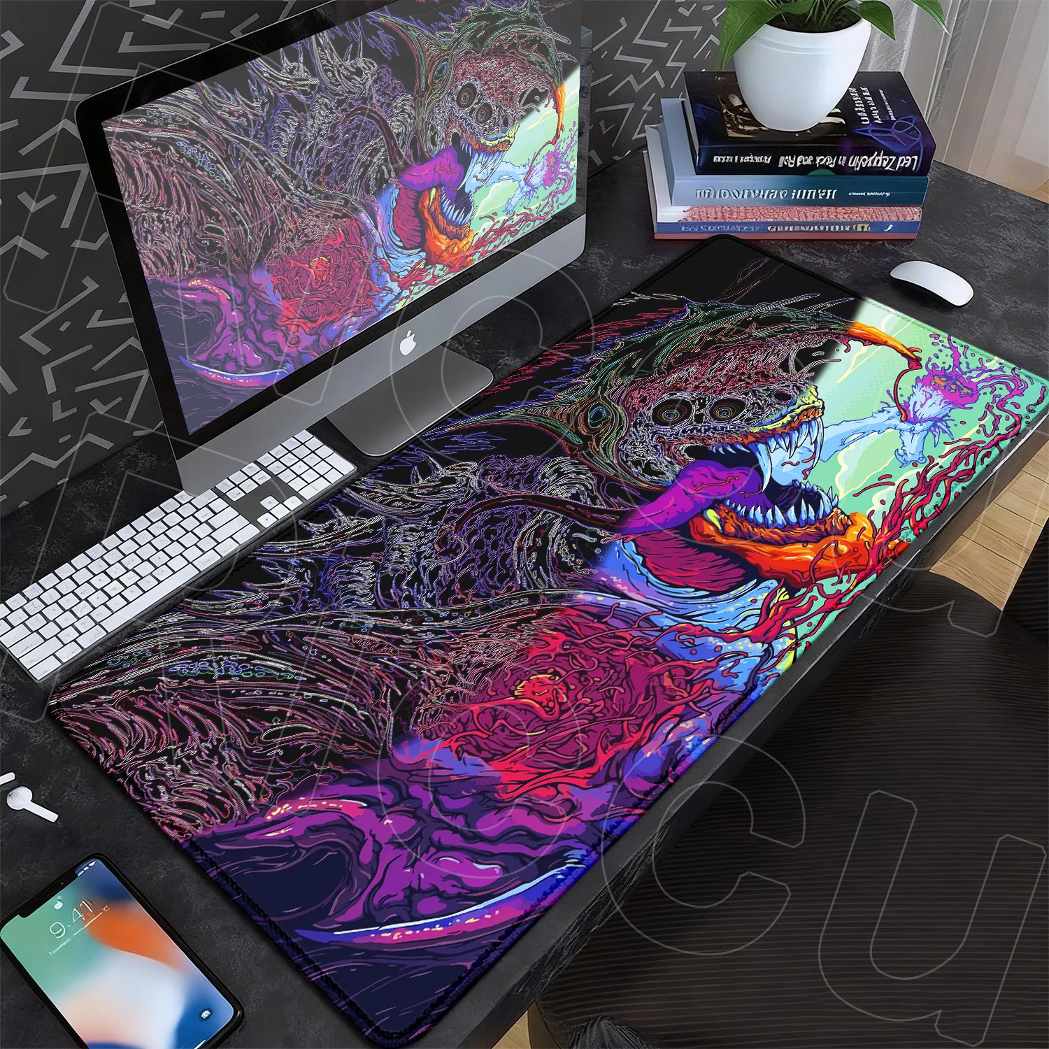 Alfombrilla de Ratón XXL Hyper Beast de 60x35cm para Oficina, Alfombrilla de Goma Antideslizante para Teclado, Accesorios de Juego, Alfombrilla Cool Monster