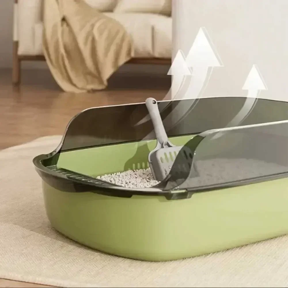 Cat Litter Box Thickening Kitty Sandbox Semi-enclosed High Side Splashproof Pet Bedpans with Litter Scoop Cleaning Cat Supplies