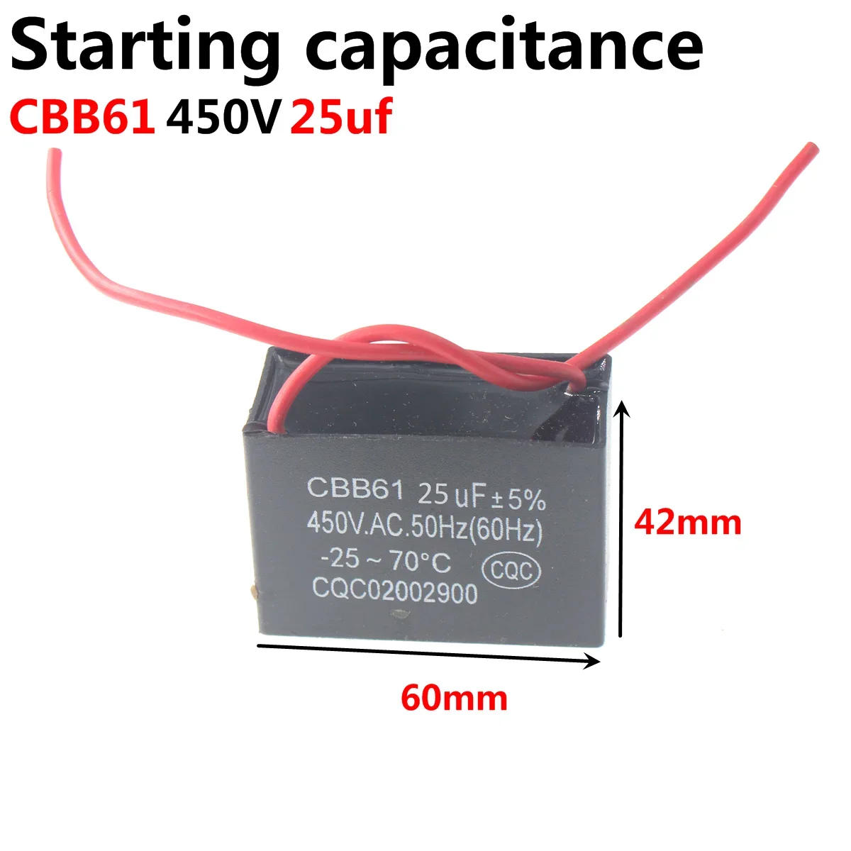 Condensador de arranque de ventilador, 5 piezas, CBB61, 450V, 1uF 1,2 uF 1,5 uF 2,0 uF 2,5 uF 3,0 uF 3,5 uF 4,0 uF 4,5 uF 5,0 uF 6,0 uF 7,0 uF 8,0 uF 10uF 16uF 20uF