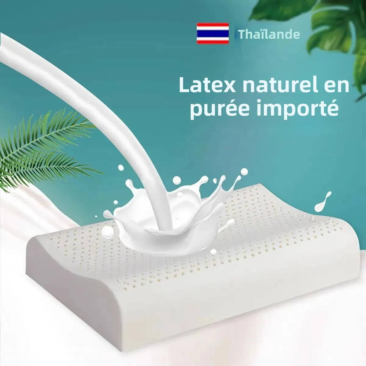 Oreiller en latex naturel, moelleux, doux et confortable, noyau d'oreiller de soutien de vertèbre cervicale élastique à mémoire de forme pour le sommeil
