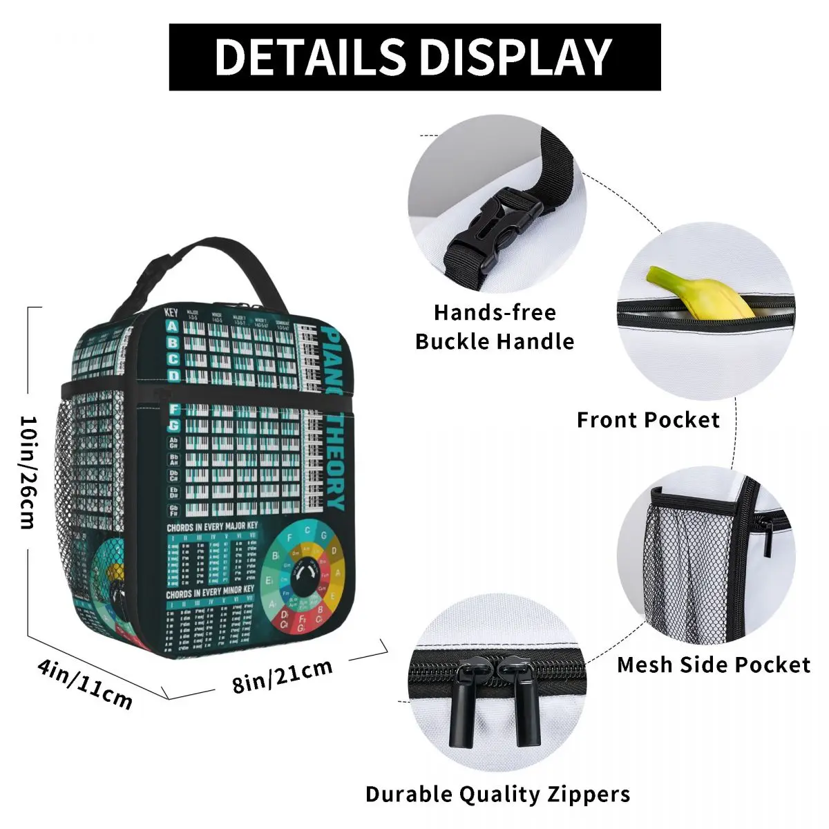 Music Basic Guitar Chord Theory Chart Piano Insulated Lunch Bag for Women Office Cooler Thermal Food Box Tote Portable Lunch