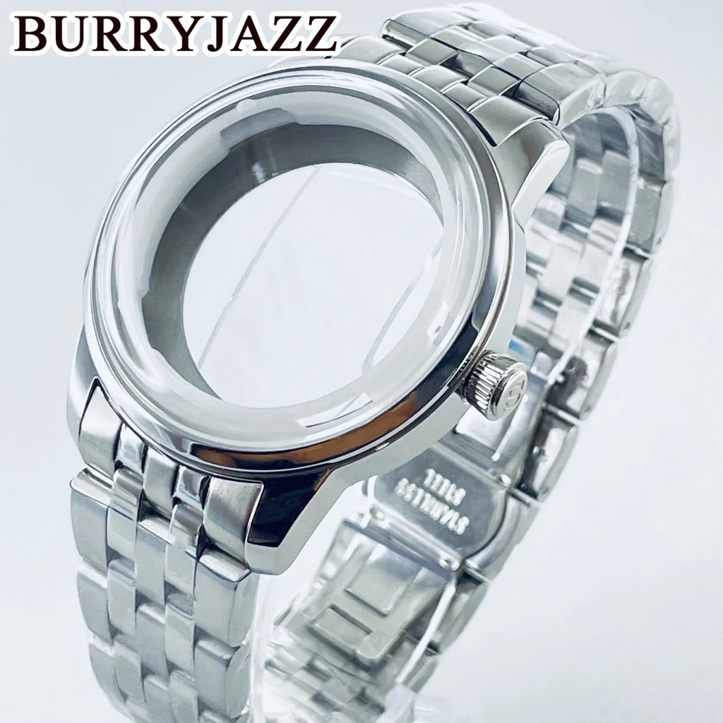 BURRYJAZZ 40mm NH35 NH36 NH34 NH38 NH70 NH72 Etui na zegarek Srebrne koktajlowe sterylne etui Łukowe szkło