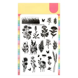 2024 New Wild Flower Silhouettes Leaves Clear Stamps Spring and Metal Cutting Dies Sets Scrapbooking For Greeting Card Making