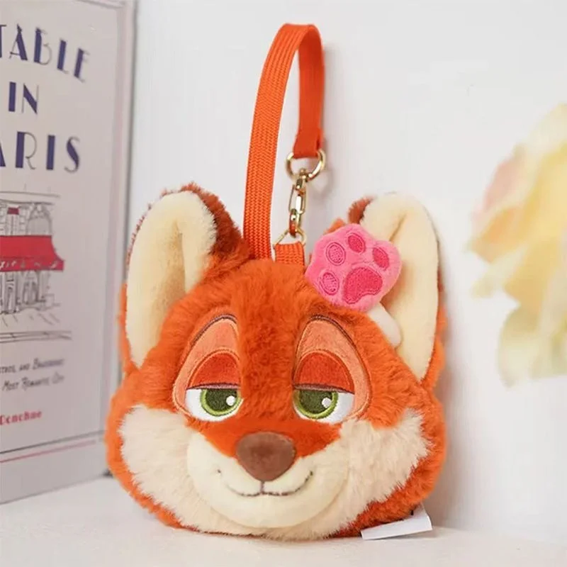 Disney Zootopia Judy Nick Clawhauser Thicken Fluffy Plush Zipper Coin Purse Keychain Key Storage Decompress Backpack Decoration