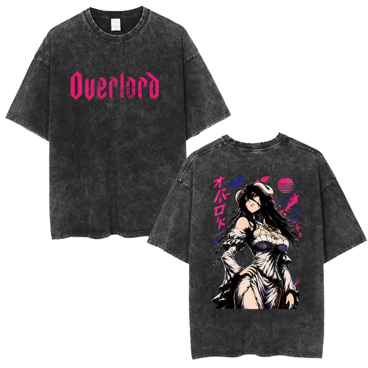 Vintage Washed Anime Overlord Albedo New T Shirt Men Women Aesthetic Fashion Short Sleeve T-shirts Y2k Harajuku Clothing T-shirt