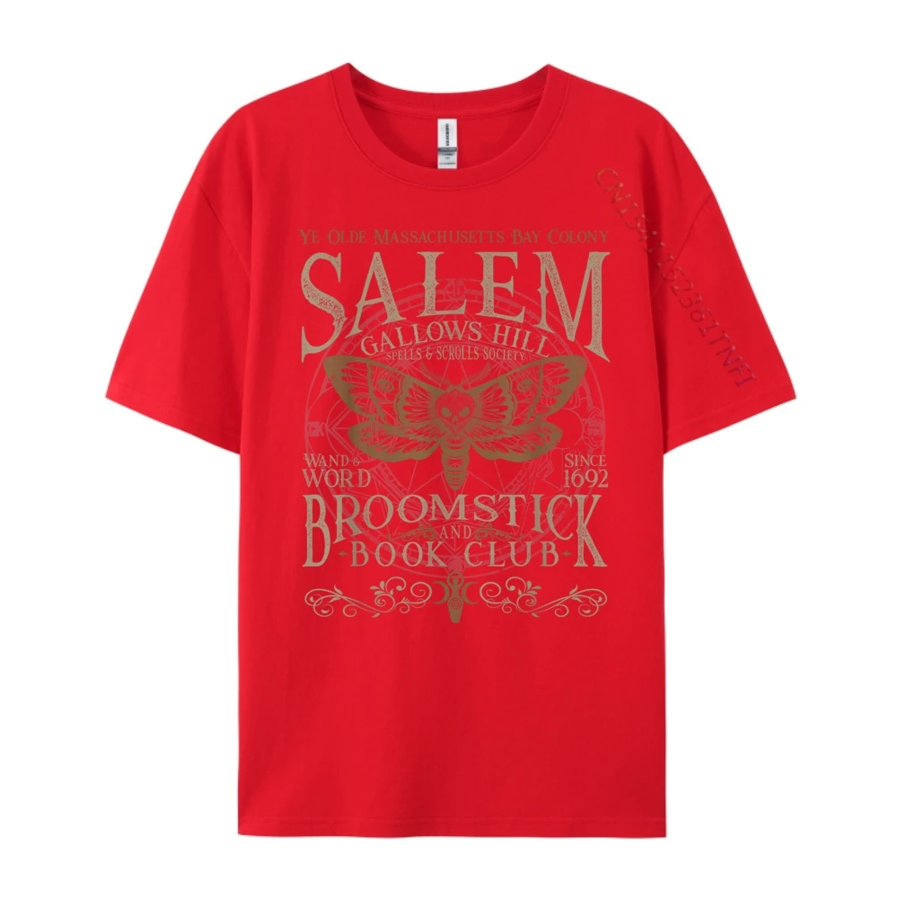 

Ye Olds Massachusetts Bay Colony Salem Gallows Hill Spells Scrolls Socienty Broomstick Book Club Graphic T Shirts Mens T-Shirts