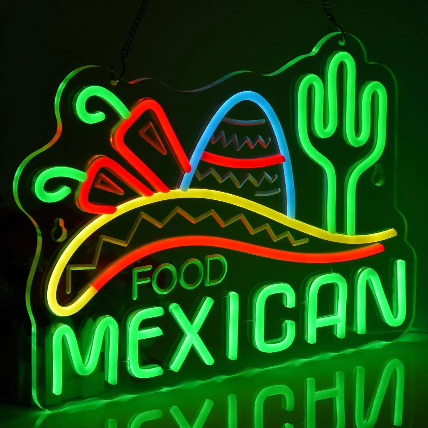 Mexican Food Neon Sign Sombrero Cactus LED Wall Art USB Powered Colorful Decor Restaurant Kitchen Party Aesthetic Hanging Light