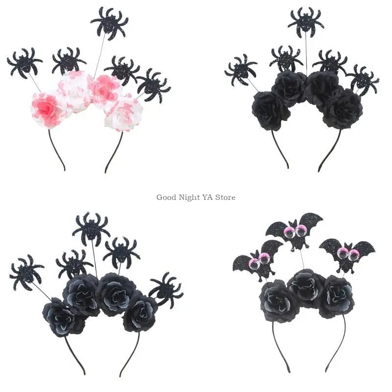 عصابة رأس على شكل تيجان الهالوين على شكل عنكبوت للبنات، عصابة رأس على شكل زهرة هالو