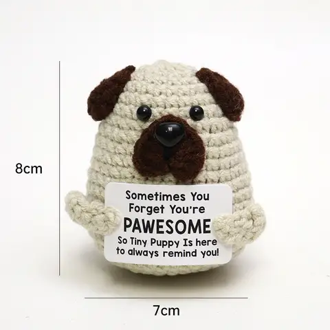 Positive Crochet Dog Doll with Affirmation Card Home Room Decoration Funny Handmade Plush Wool Doll Ornaments Christmas Gifts