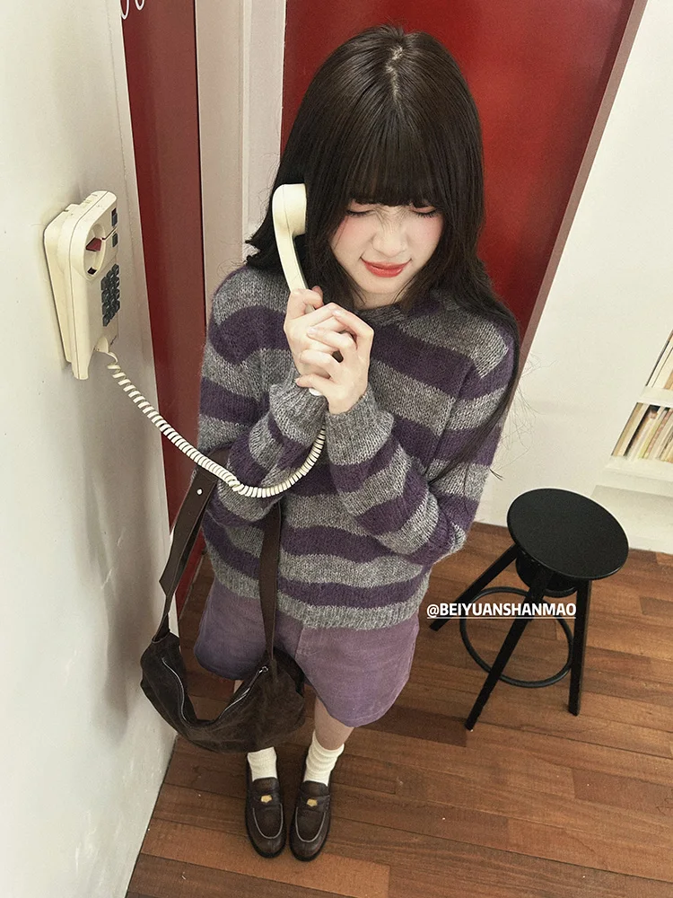 

Женский вязаный свитер-худи VOUSALME в полоску, повседневный, удлиненный, подходит для возраста 8-24 лет