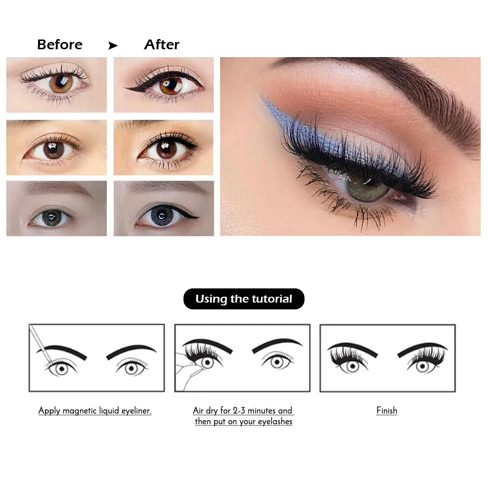 Magnetic Eyelashes Eyeliner Tweezer Set Natural False Lash Repeated Use 3D Mink Eyelashes Waterproof Liquid Eyeliner Makeup Tool