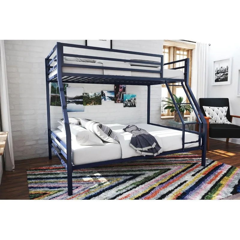 Twin-Over-Full Metal Bunk Bed with Ladder and Guardrails