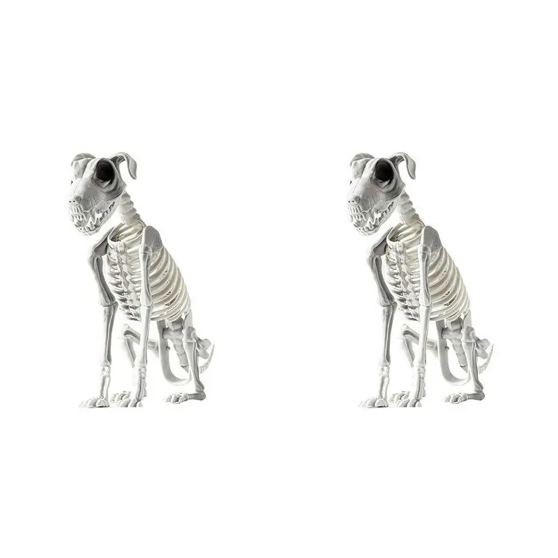 【MUST-HAVE】2X Halloween Sitting Dog Skeleton Scary Spooky Sitting Dog Skeleton With Sharp Teeth Halloween Herror Decoration