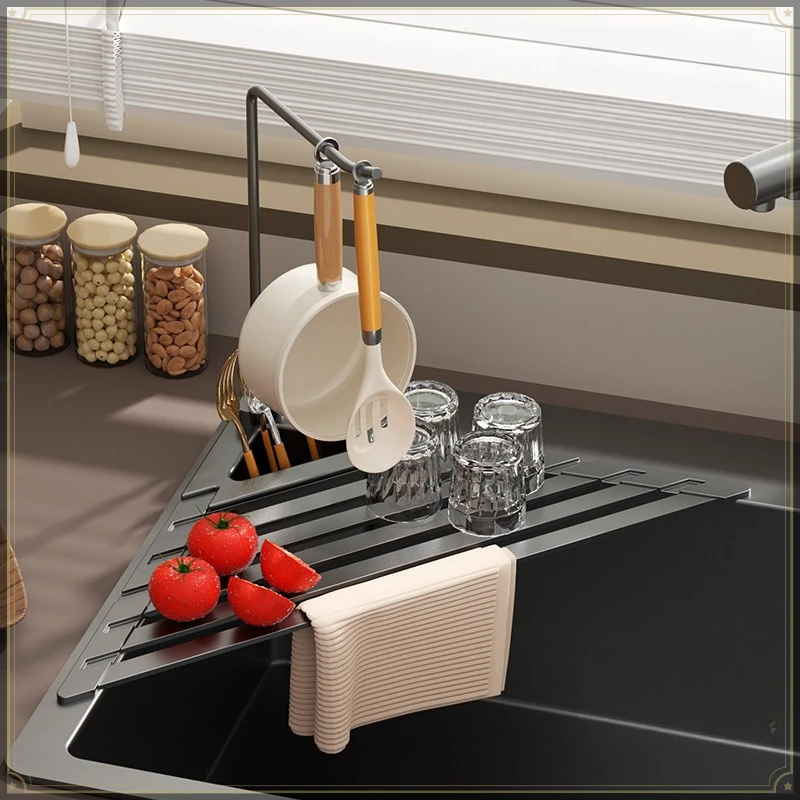 Triangular Sink Corner Drain Rack Detachable Rustproof Aluminum Strong Load Bearing Multipurpose Kitchen Sink Caddy Holder