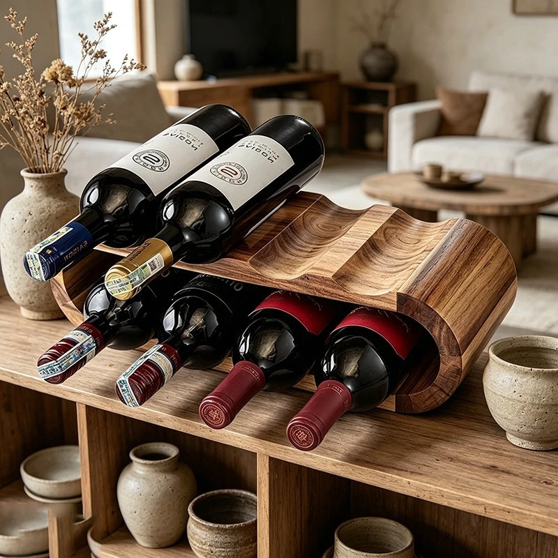Wooden Wine Rack Luxury Double Layer Bar Wine Shelf  Vintage Elegant Desktop Liquor Holders Red Liquor Display Frame Ornament