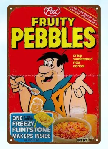 1980 Fruity Pebbles cereal box art metal tin sign nostalgic reproductions