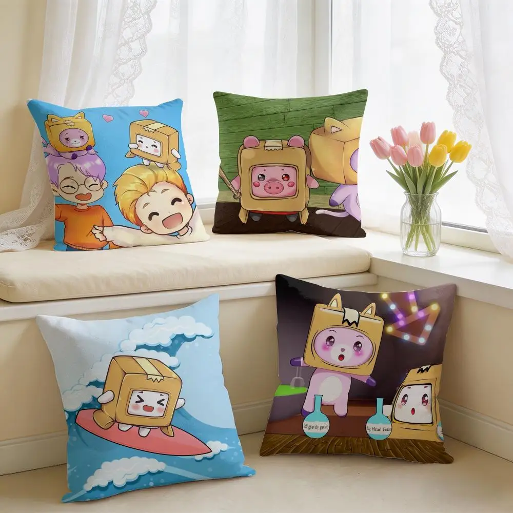 Cartoob L-LankyBox Foxy Boxy Cute Cushion Cover Square Short Plush Pillow Case Living Room Sofa Home Decor Funda 40X40
