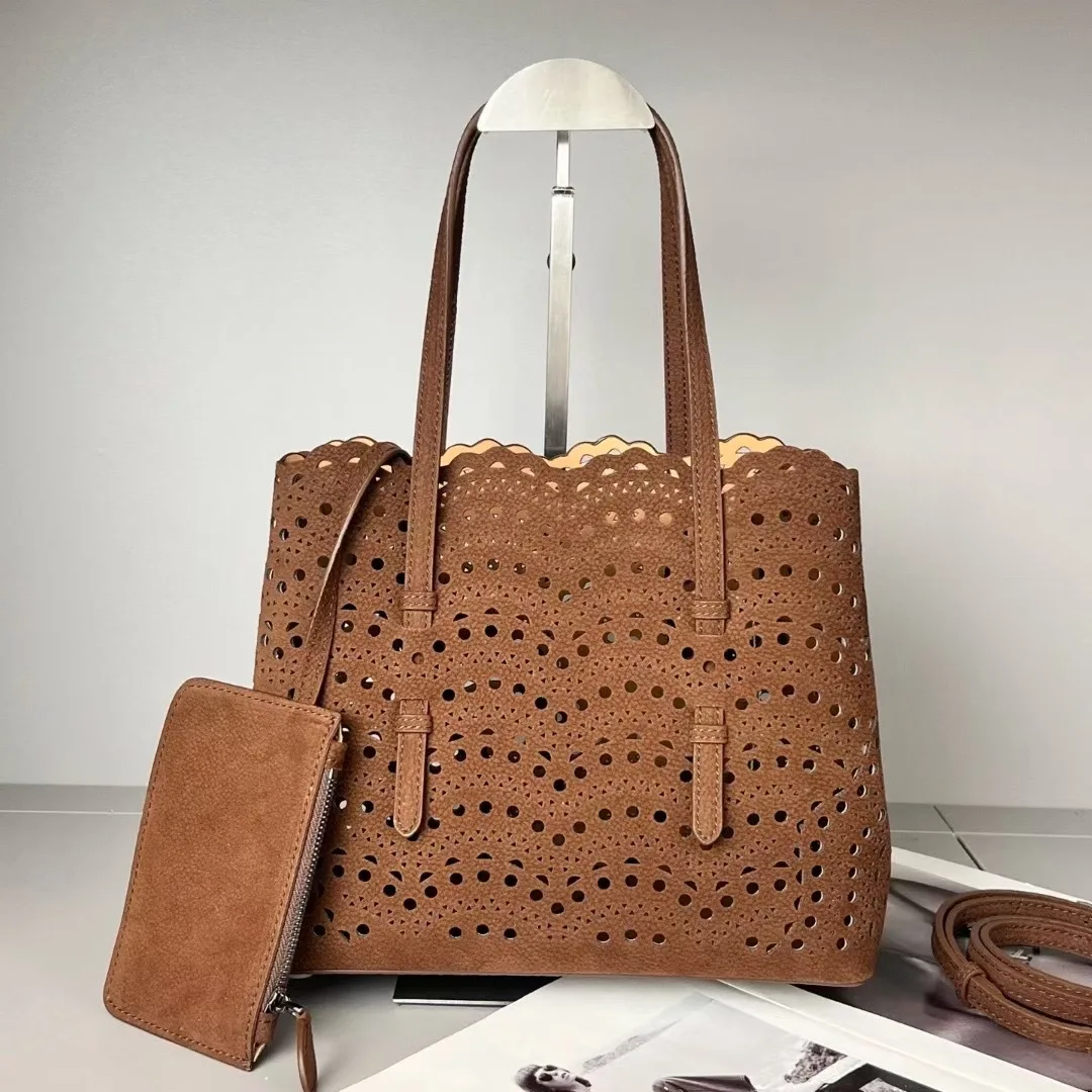 

Niche Design New Wave Hollow Carved Leather Women's Bag Vegetable Basket Portable Single Shoulder Oblique Span Large Capacity