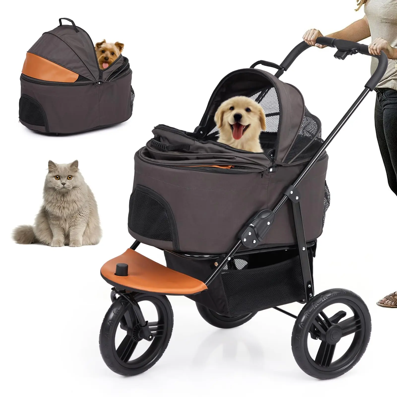 Low MOQ Luxury 3 Wheel Pet Stroller For Cats And Dogs Detachable Dog Jogging Stroller For Medium Dog Portable Pet Trolley