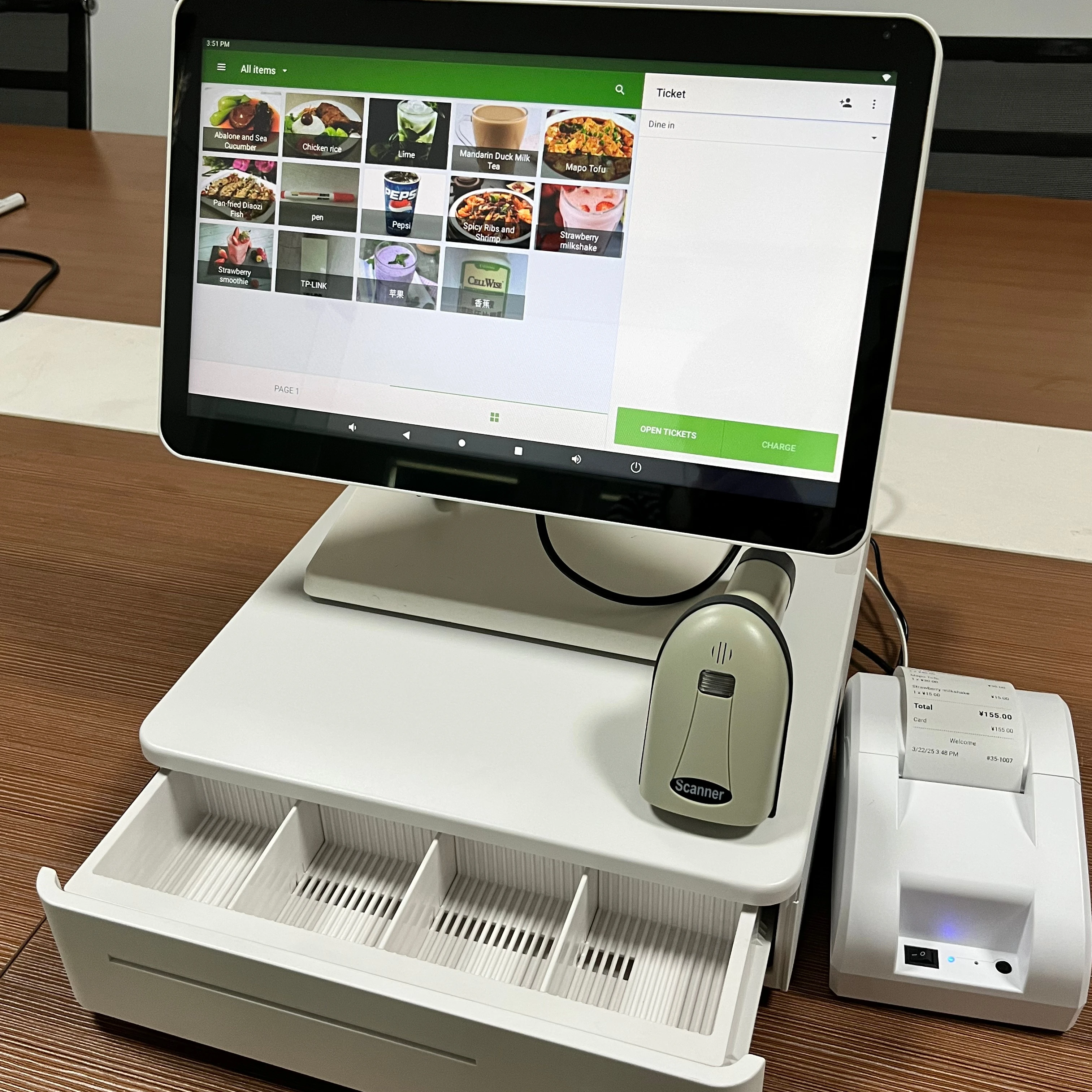 

Кассовый аппарат POS-система на Android 14 дюймов для ATV/UTV с Bluetooth-сканером, принтером и денежным ящиком для супермаркетов HS-A14