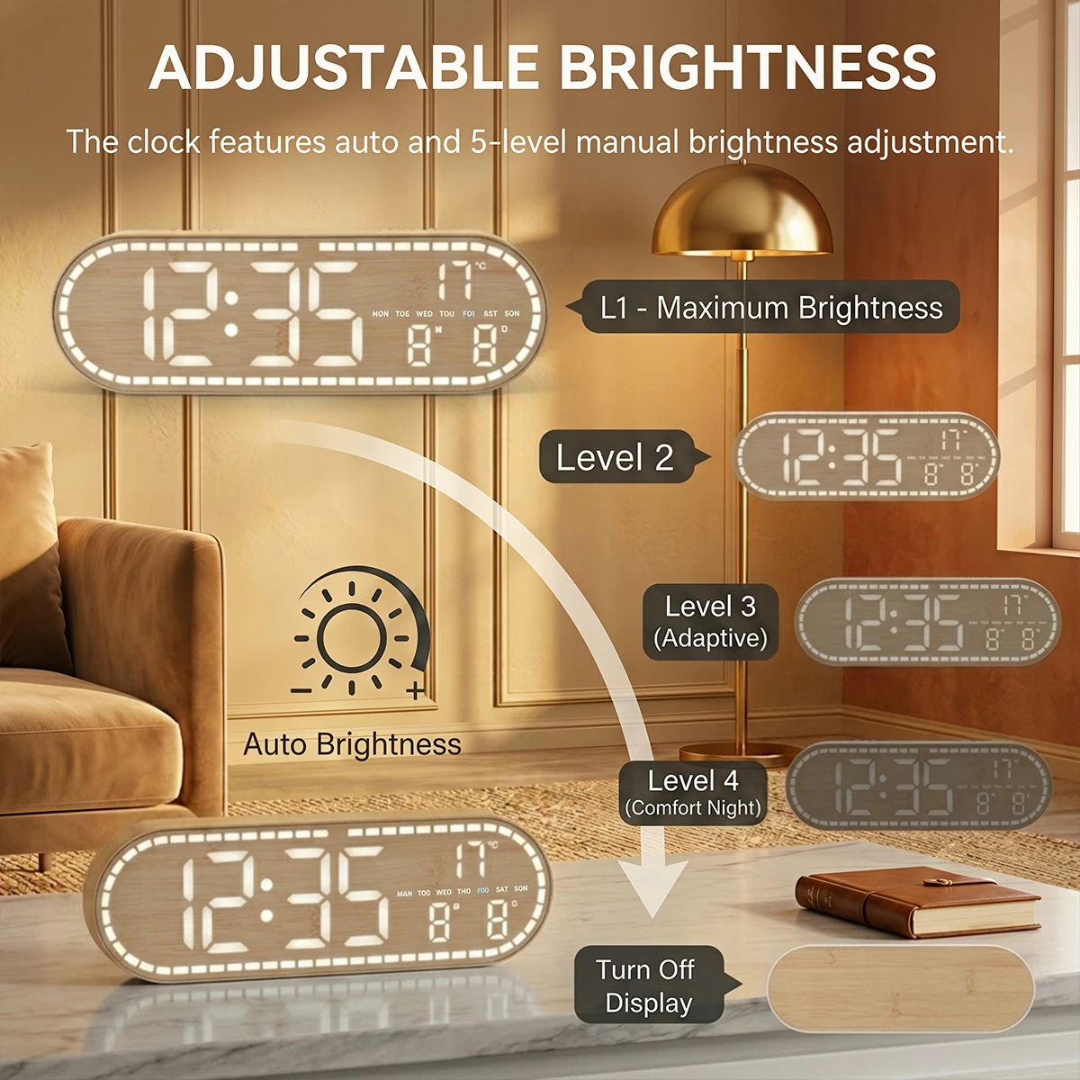 LED Desk Alarm Clock Temperature Date Week Display Countdown Electronic Digital Wall Clocks Brightness Adjustment for Home Decor
