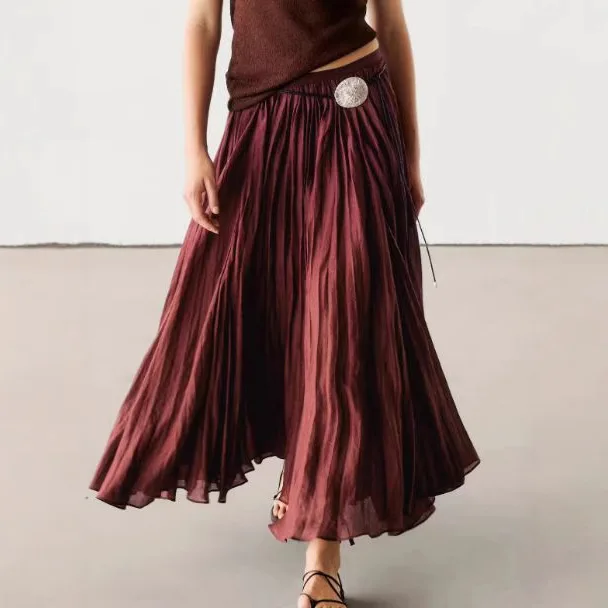 

Весенне-осенняя нерегулярная плиссированная юбка трапециевидной формы для женщин, однотонные свободные модные повседневные длинные юбки с высокой талией в корейском стиле