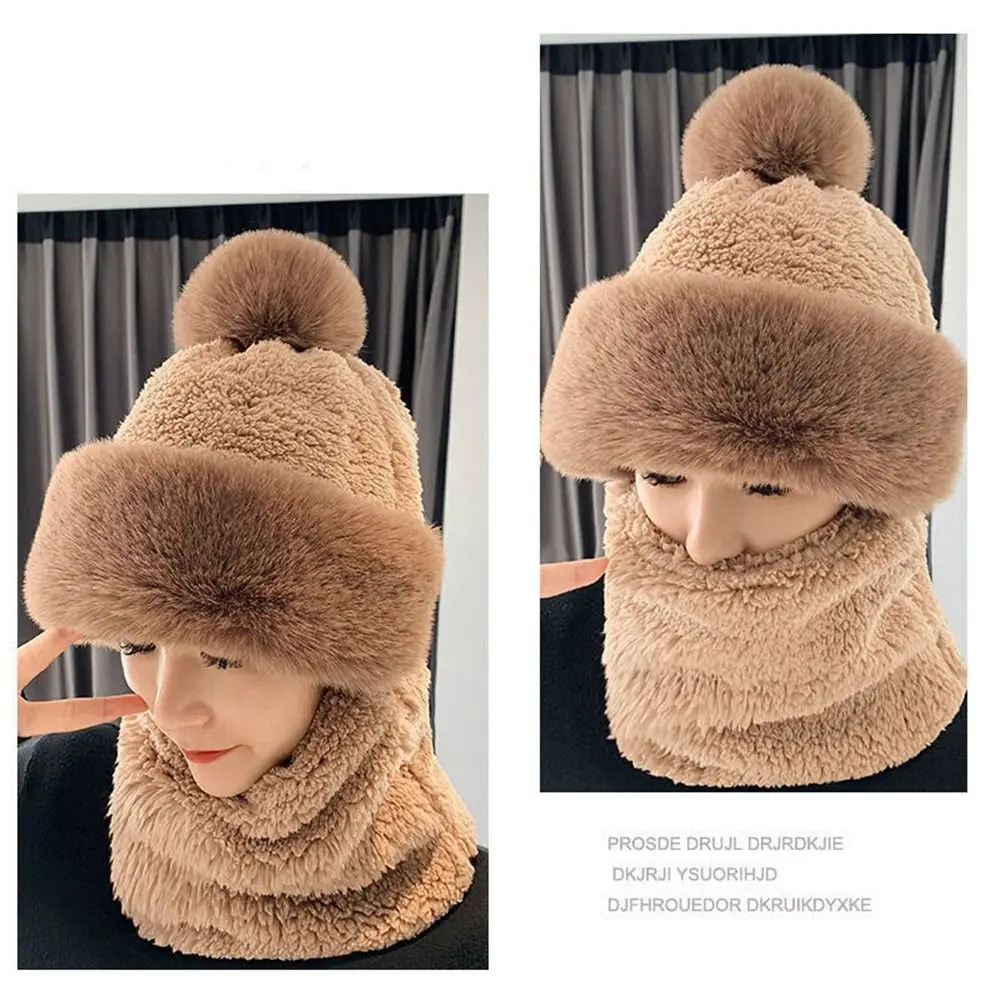 Winter Women Plush Velvet Hats Neck Warmer Hat Scarf Set Beanies Cycling Windproof Hat Outdoor Ear Protection