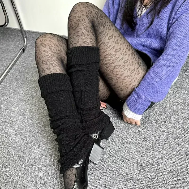 Vintage Women Sexy Thin Transparent Silky Pantyhose Gothic Black Sexy Leopard Animal Pattern Sheer Tights Seamless Stockings