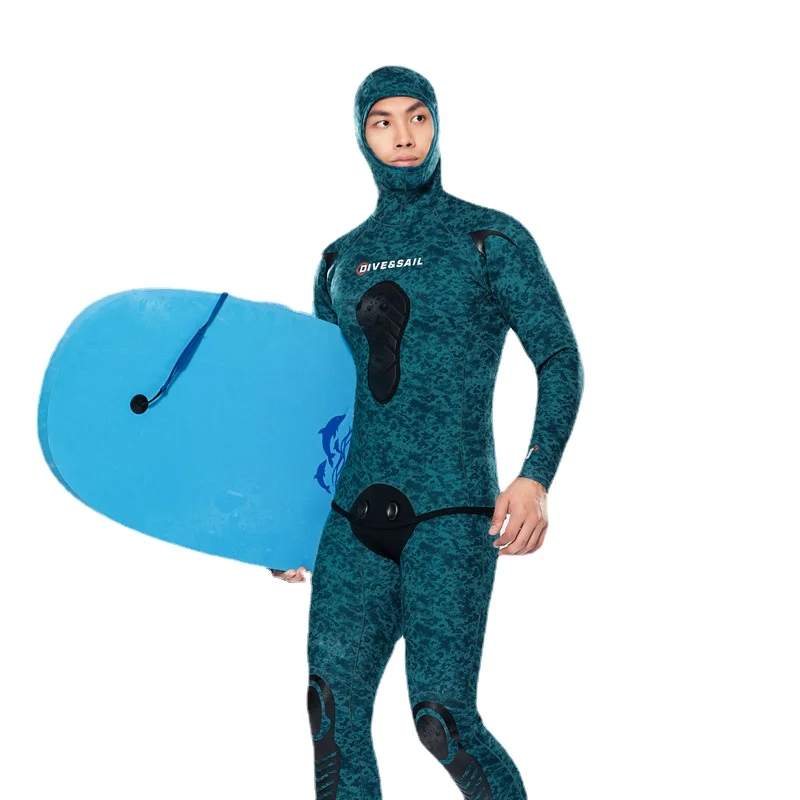 3mm Camouflage Wetsuit Long Sleeve Fission Hooded 2 Pieces Neoprene Submersible For Men Keep Warm Waterproof Diving Suit