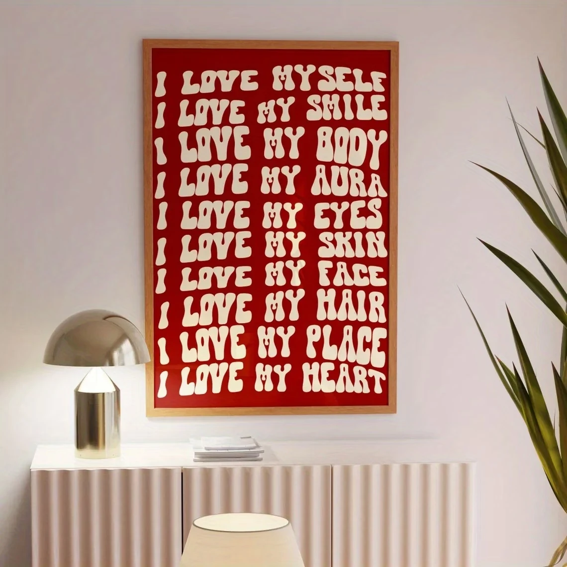 Modern I Love Myself Self Love Quotes Wall Art Canvas Print Red Retro Groovy Poster For Living Room Bedroom Home Decor