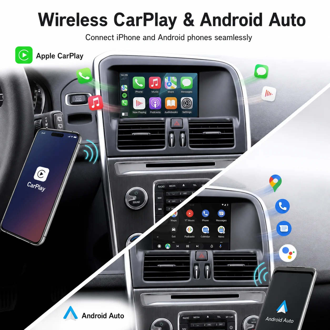 Wireless Apple CarPlay Android Auto Module For Volvo XC60 XC70 S60 S80 V60 V70 V40 2011-2019 GPS MirrorLink Rear Camera PlugPlay