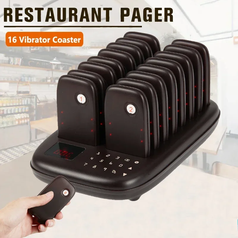 

Restaurant Buzzer Pager Wireless Calling System 16 Vibrator Coaster For Milk Tea Coffee Fast Food Shop Bar Church Queuing System