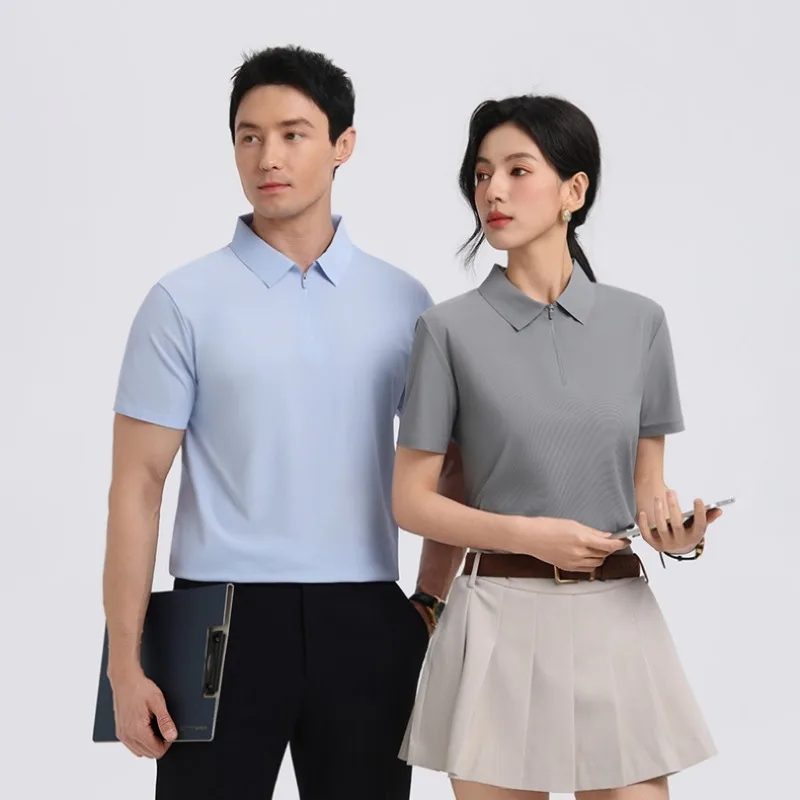Summer Outdoor Tennis Sweat Wicking Quick Drying Ice Silk Polo Shirt for Couples Fashionable and Comfortable Short Sleeved Top