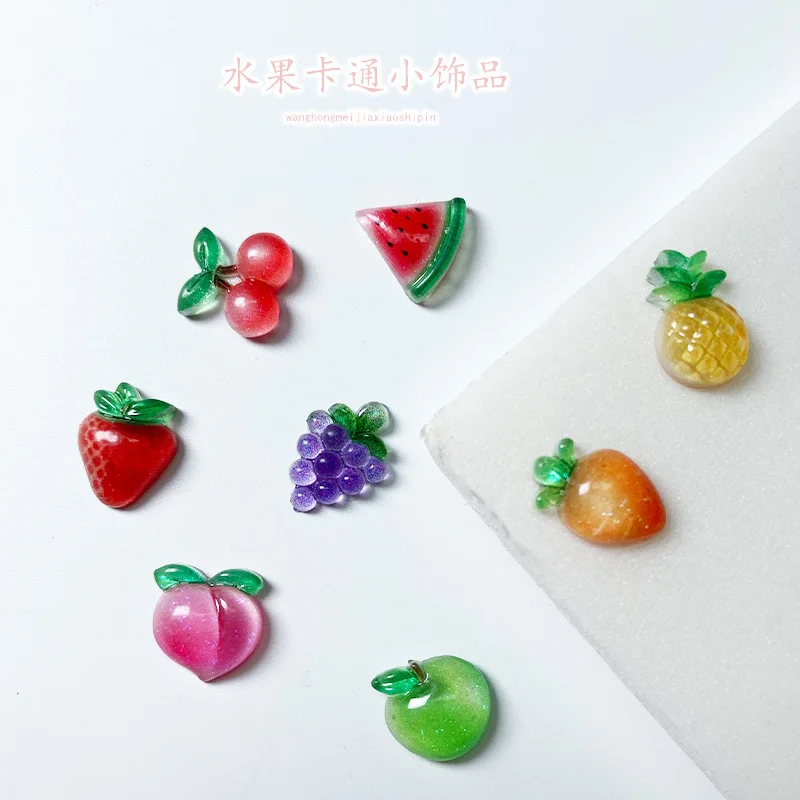 50 pz estate frutta fresca decorazioni per unghie parti 3D carino fragola ciliegia resina ciondoli per unghie gioielli accessorio per Manicure fai da te