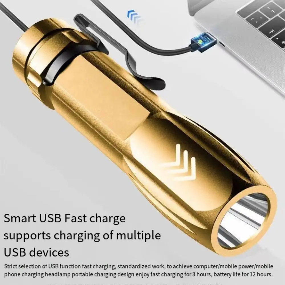 Waterproof Mini LED Flashlight Portable USB Rechargeable Pocket Camping Light Handheld High Bright Emergency Torch Power Outages