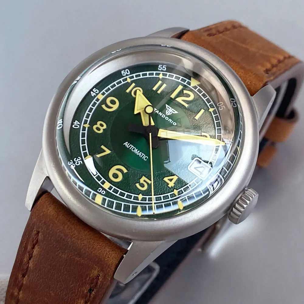 Reloj Retro de cristal con cúpula de burbuja de campo de 36mm NH35, movimiento automático, luminoso, resistente al agua, 20bar, reloj de pulsera militar Retro