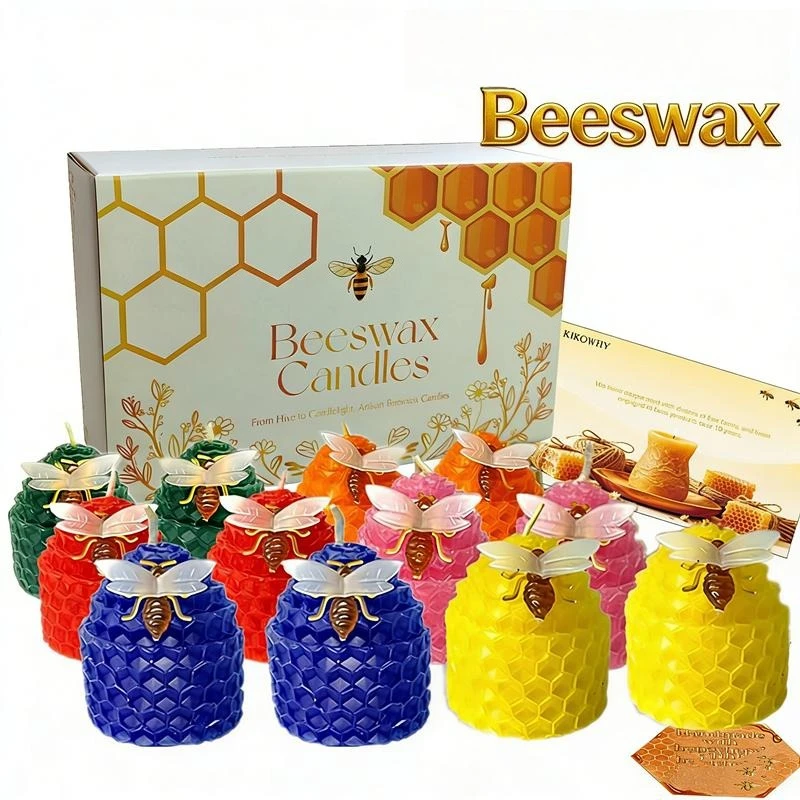 6 Mixed Color Beeswax Candles for Baptism, Setting Atmosphere, Smoke-Free and Odorless, Suitable as Souvenirs, Birthday Home Decoration, Mother's Day (Size: 4.5cm X 5cm)