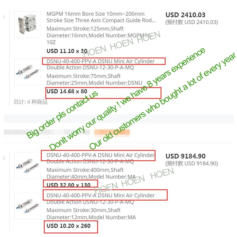 DSNU32-25 50 75 100 125 150 175 200 225 250 275 300mm-P/PPV/PPS-A HOEN Pneumatic DSNU Air Cylinder Mini Double Acting Cylinders