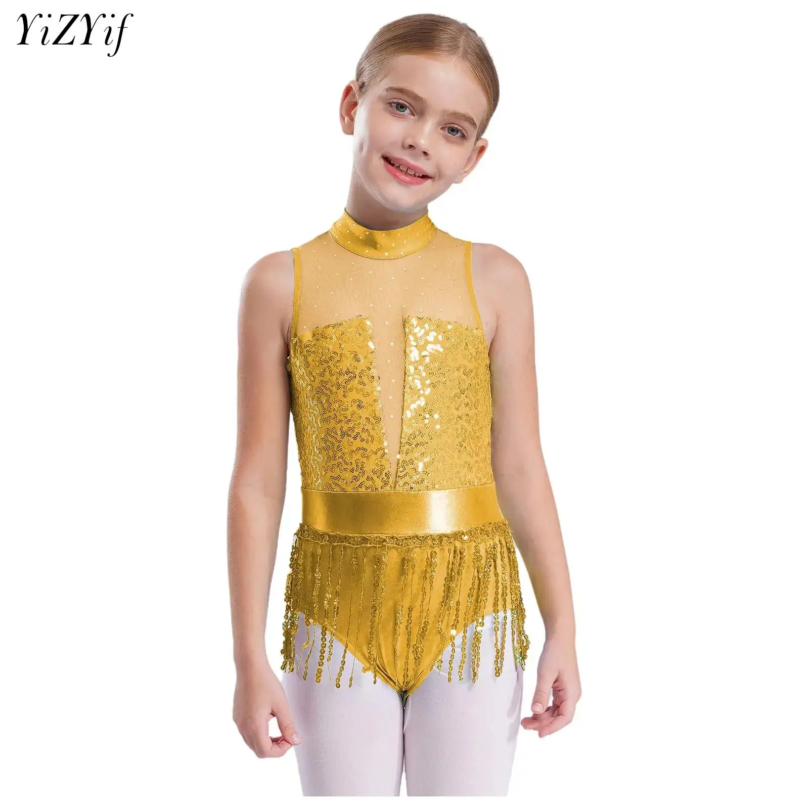 

Kids Girls Ballet Dance Leotard Sparkly Tassel Bodysuit Dress Gymnastics Figure Skating Latin Jazz Performance Costume Dancewear