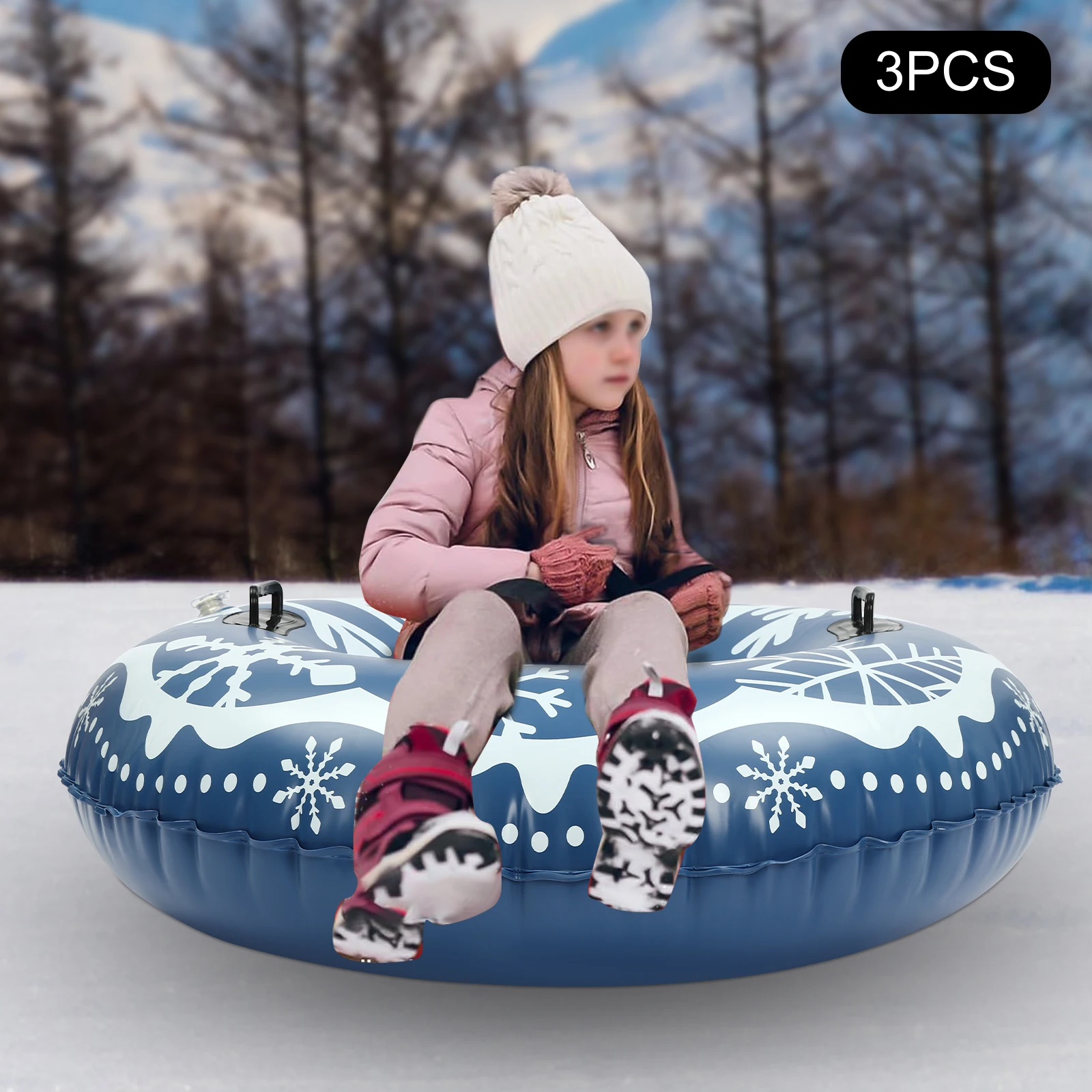 A Set Of Three 40-inch Inflatable Snow Sleds, Featuring Blue