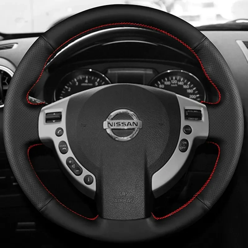 Car Steering Wheel Cover Hand-Stitche Black Genuine Leather For Nissan Qashqai J10 X-TRAIL NV200 2008-2012 Car-Styling 2009-2012